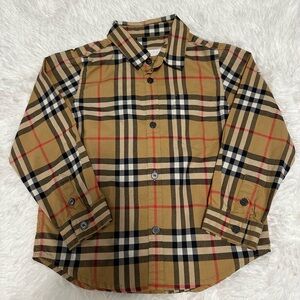 Burberry Kids Tan and Black Plaid Button-Down Shirt